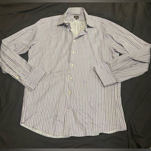 Santorelli Mens lavender/white/black striped button up long sleeve shirt.